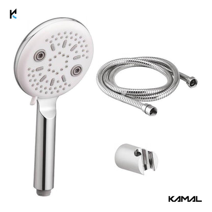 Gio Hand Shower Multiflow (White & Grey) With SS Flexible Tube 1.5 Mtr (150cm) & Wall Hook - by Kamal