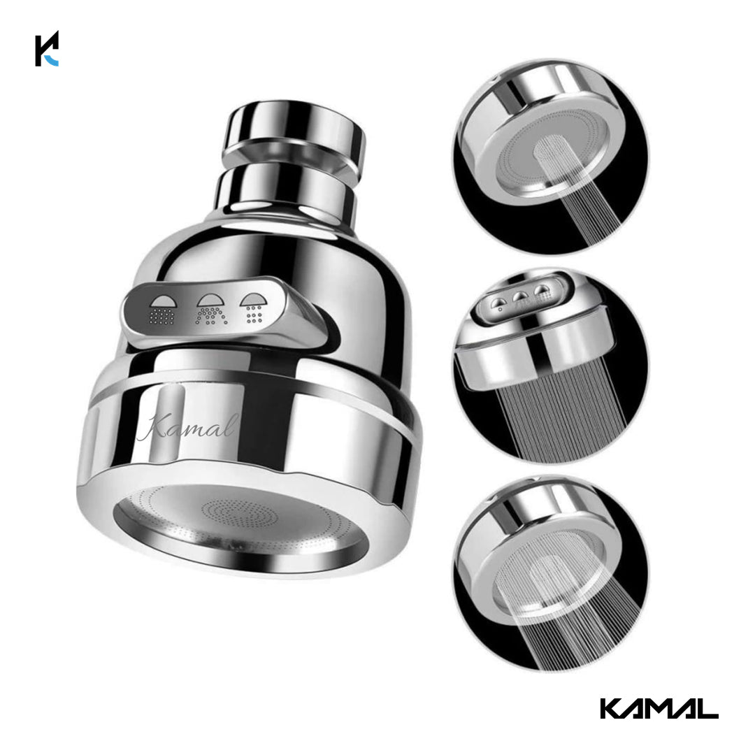 360° Movable Kitchen Sink Faucet Extension | Tripal Flow Chrome Head (ABS) - by Kamal