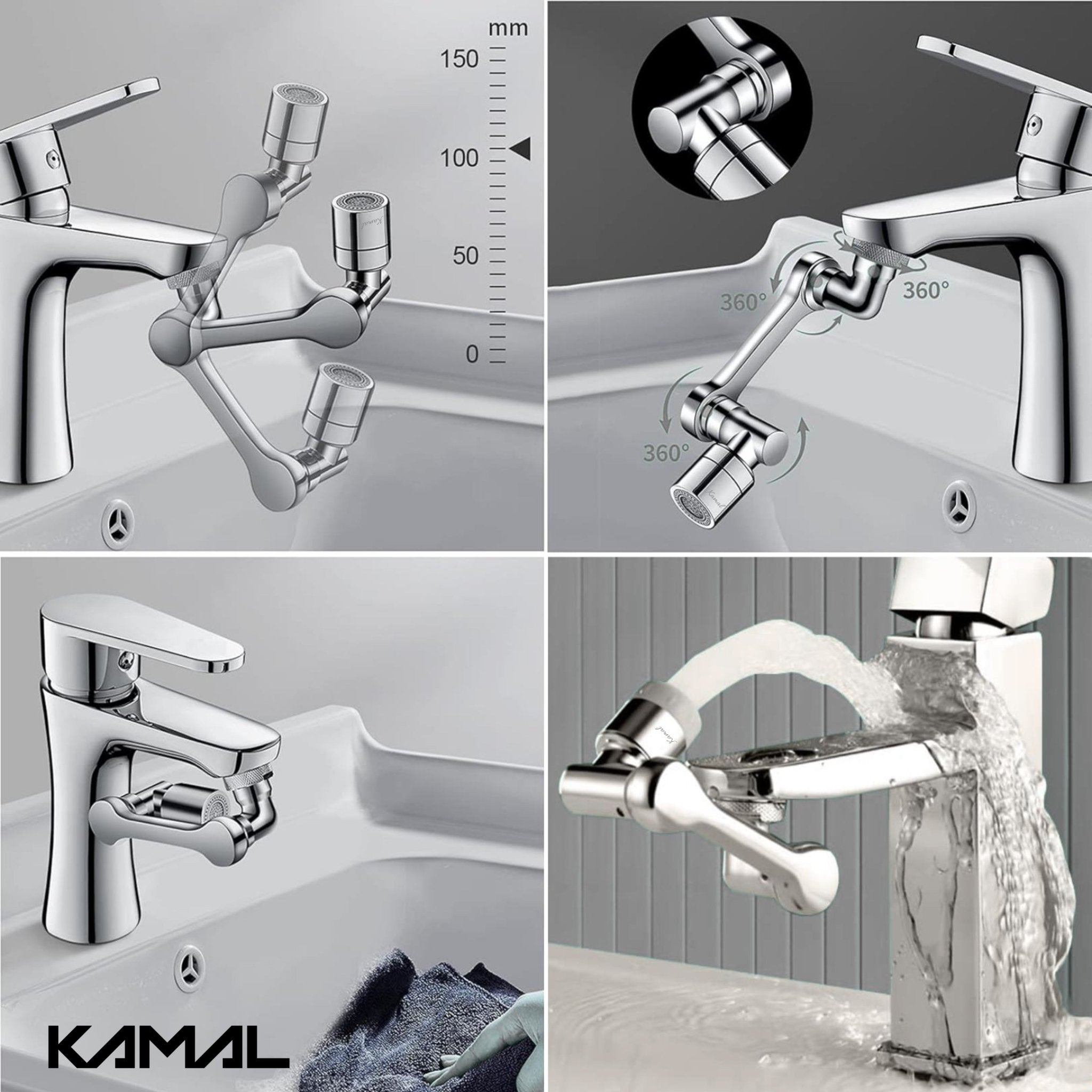 1080° Swivel Faucet Aerator Rotatable Multi-Functional with 2 Modes (Full Brass) - by Kamal - Kamal Bathware