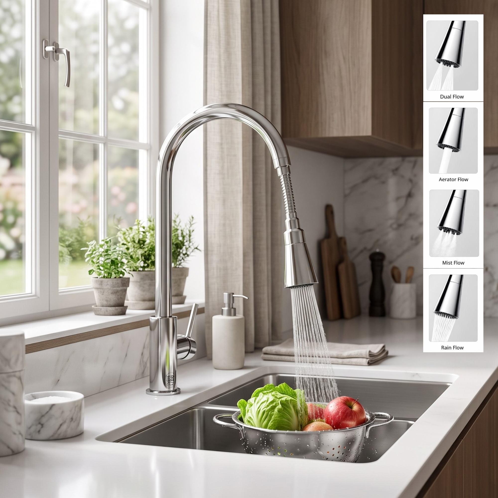 360° Flexible Faucet Extension SS 304 Four Flow Shower & Aerator Mode (ABS & SS Steel) - by Kamal