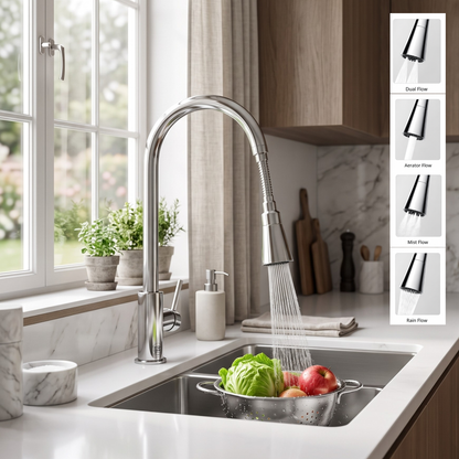 360° Flexible Faucet Extension SS 304 Four Flow Shower & Aerator Mode (ABS & SS Steel) - by Kamal