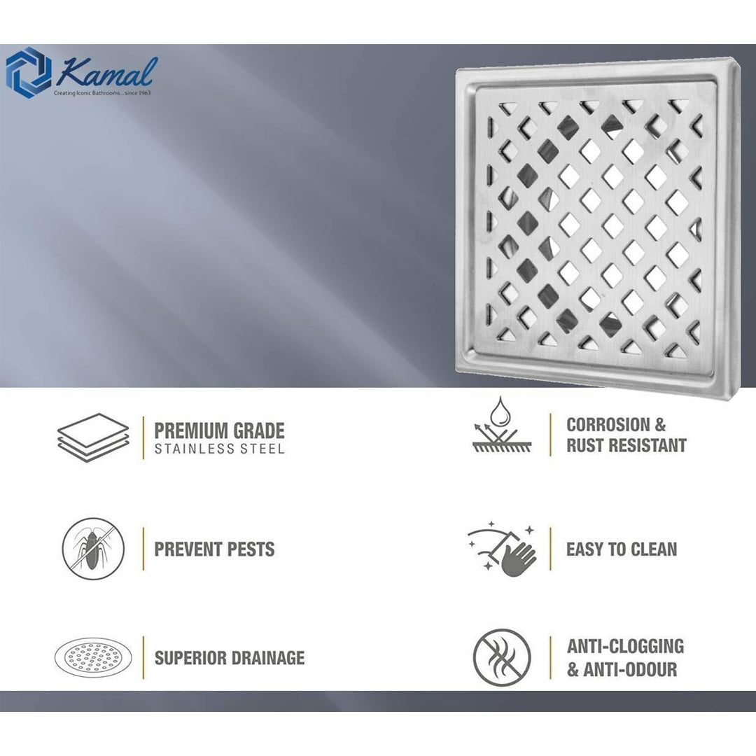 Stylish Shower Water Drain Channel SS 304 Grade Floor Drain Jali - by Kamal