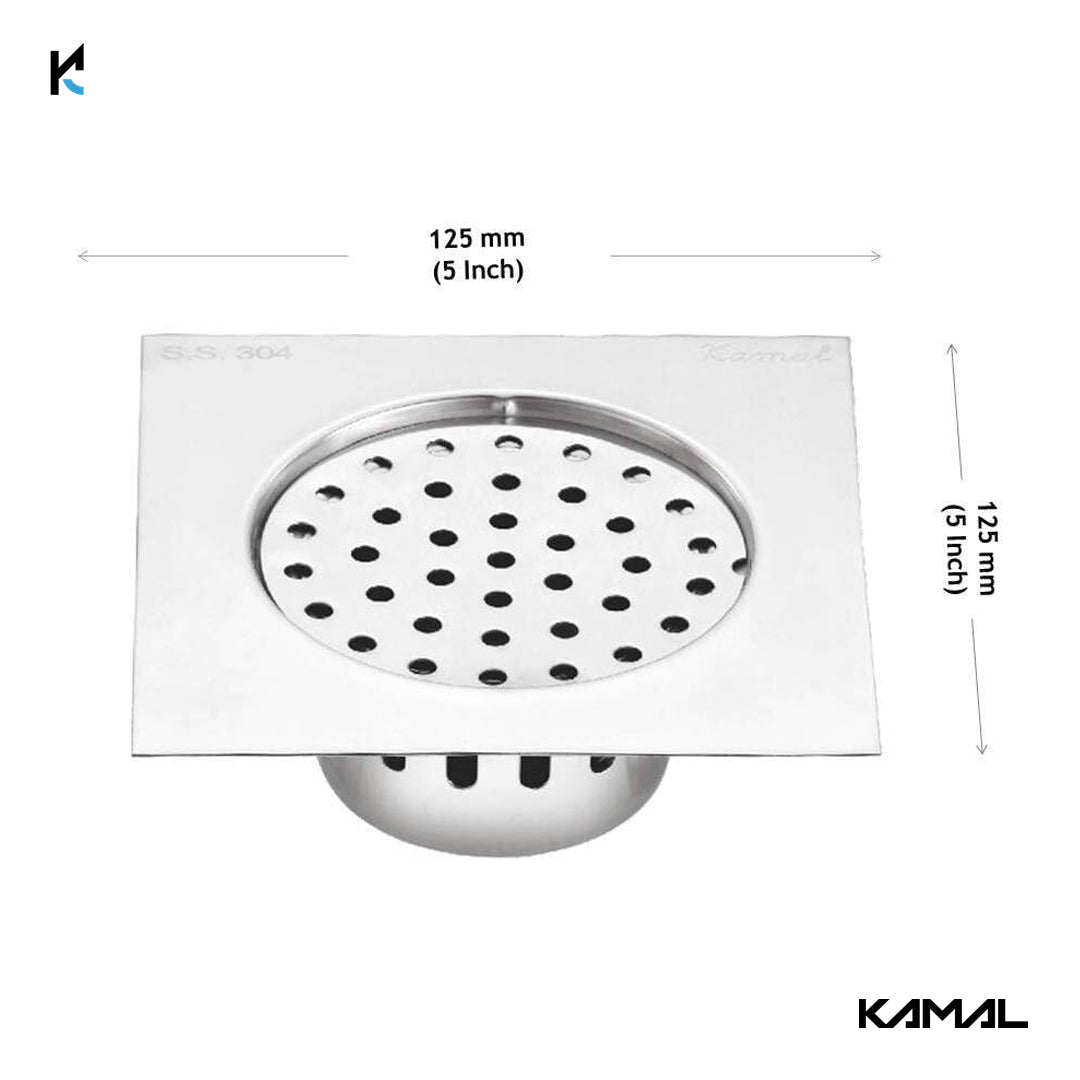 Flatron Cockroach Trap (5x5 Inch) SS 304 Grade Floor Drain Jali with Collar - by Kamal
