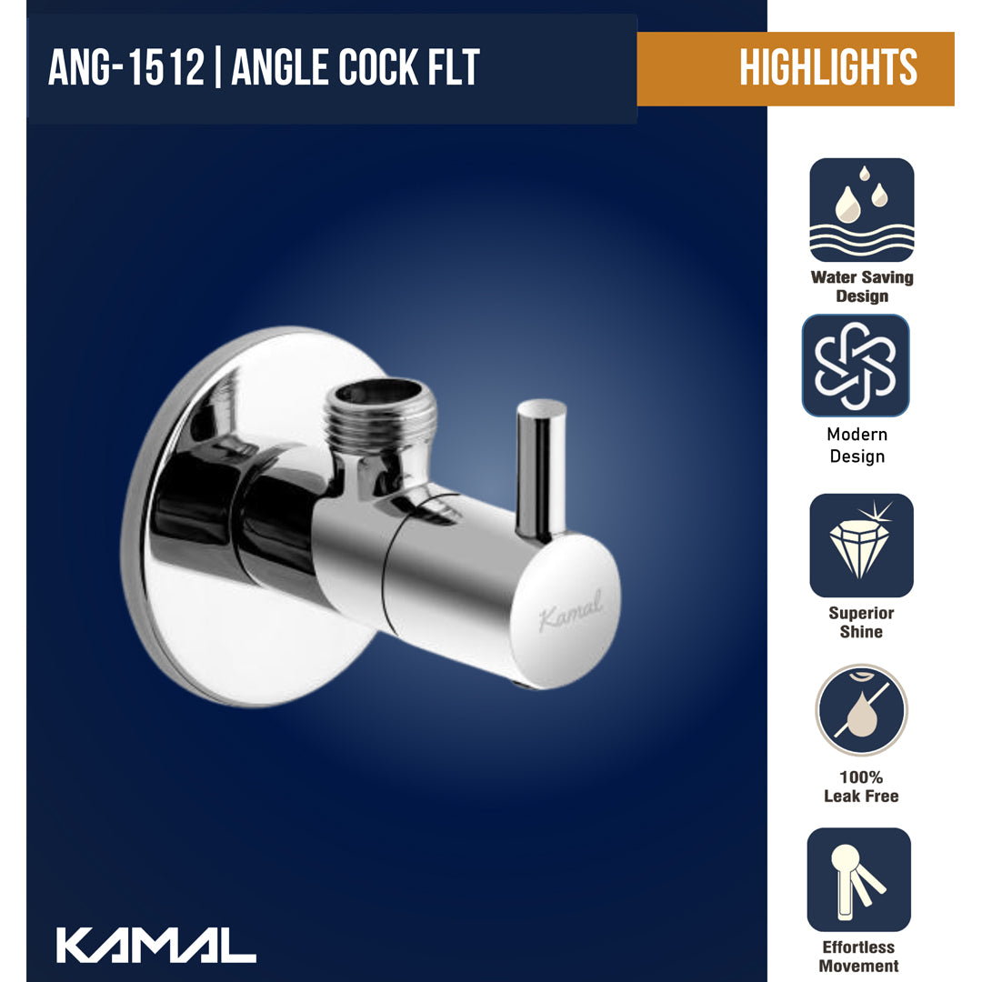 FLT Angle Valve with Wall Flange (Full Brass) - by Kamal
