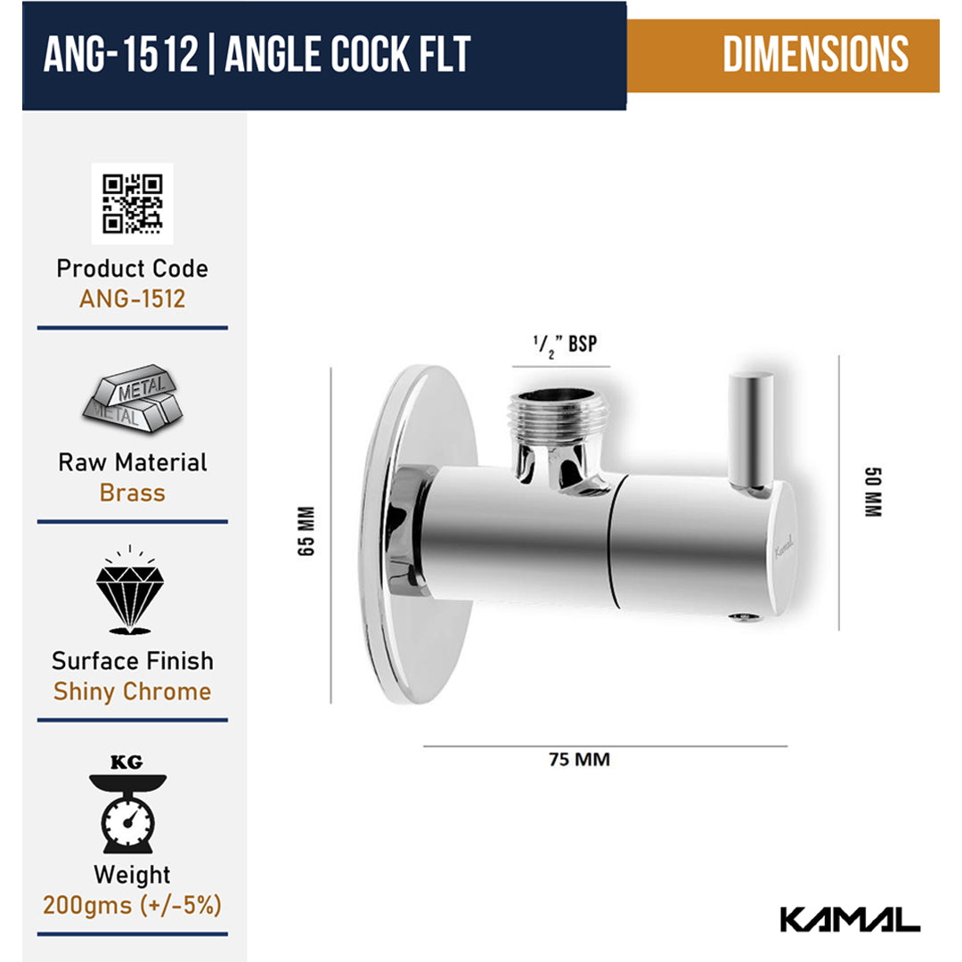 FLT Angle Valve with Wall Flange (Full Brass) - by Kamal