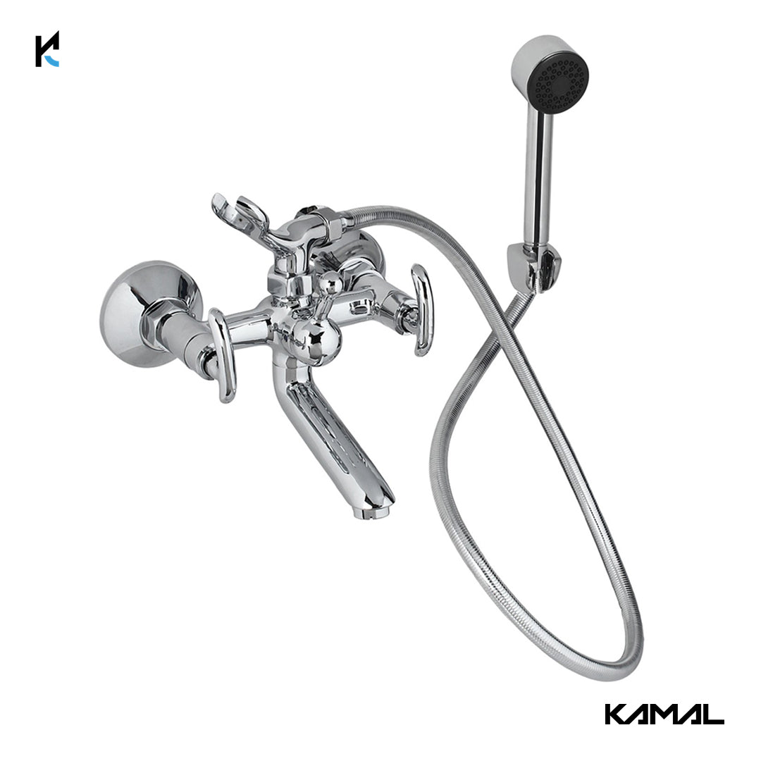 Alto Telephonic Wall Mixer with Crutch & Hand Shower (Full Brass) - by Kamal