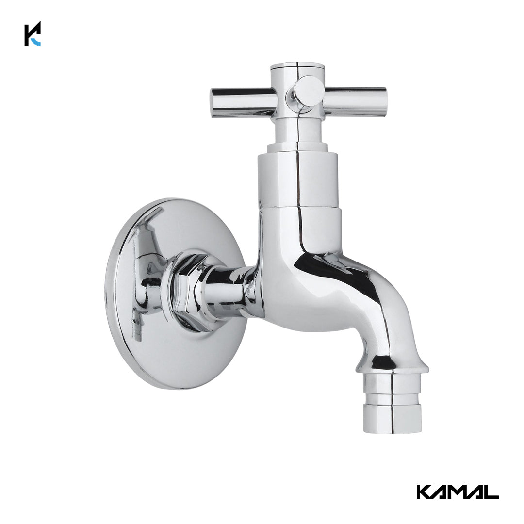 Cross Washing Machine Bib Tap with Wall Flange (Full Brass) - by Kamal