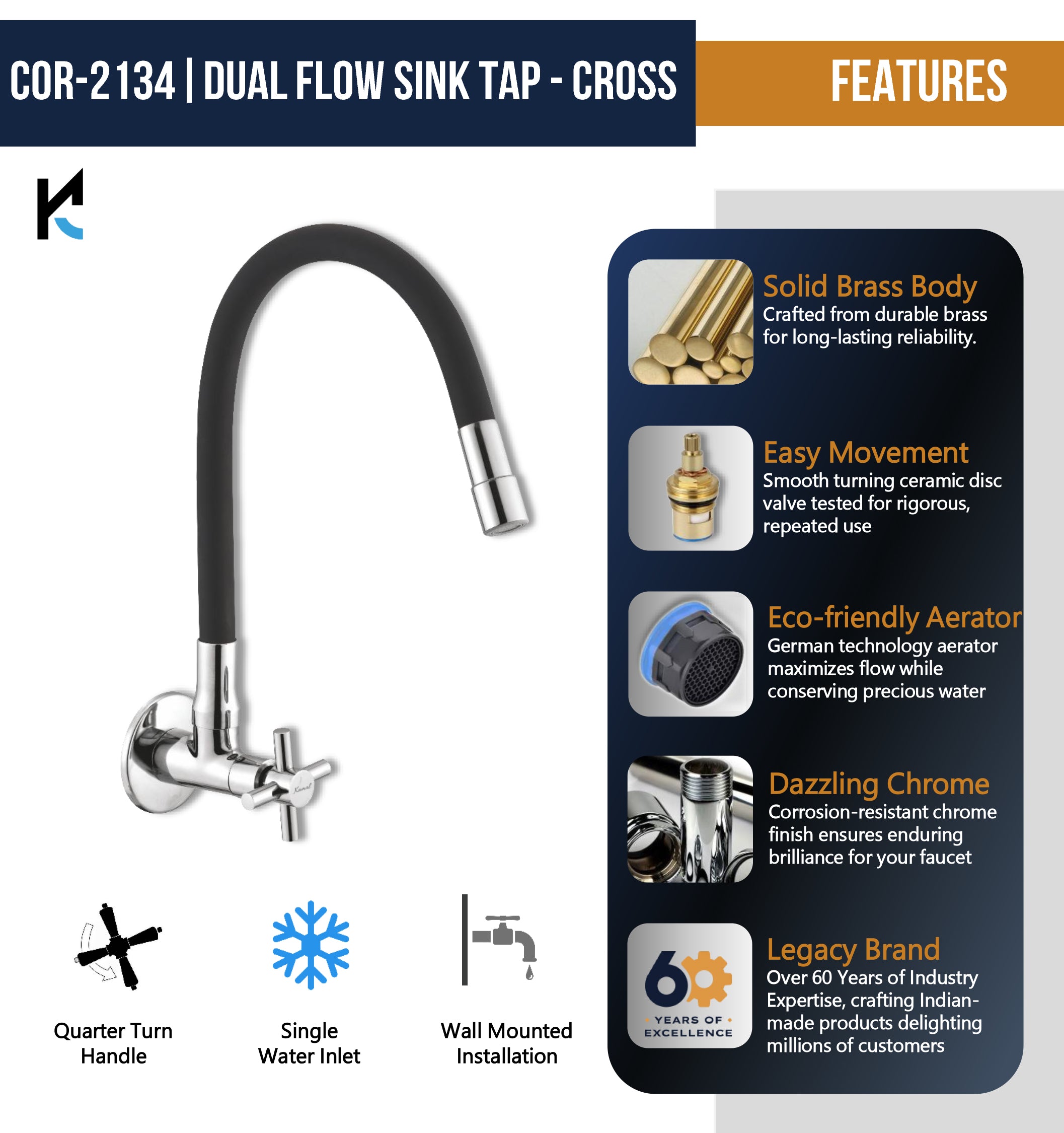 Cross Dual Flow Sink Tap – by Kamal