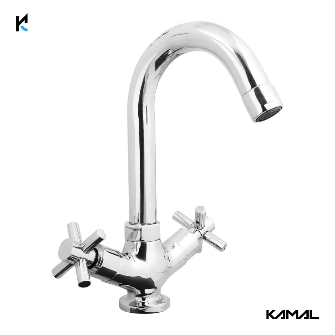 Cross Centre Hole Basin Mixer (Full Brass) - by Kamal