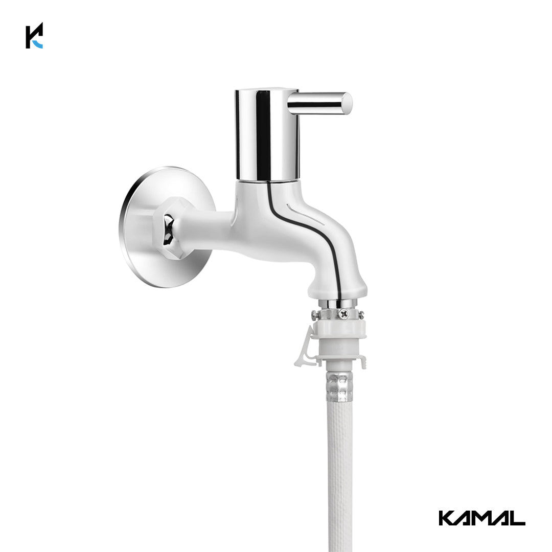 Dixy Washing Machine Bib Tap Faucet with Wall Flange (Full Brass) - by Kamal