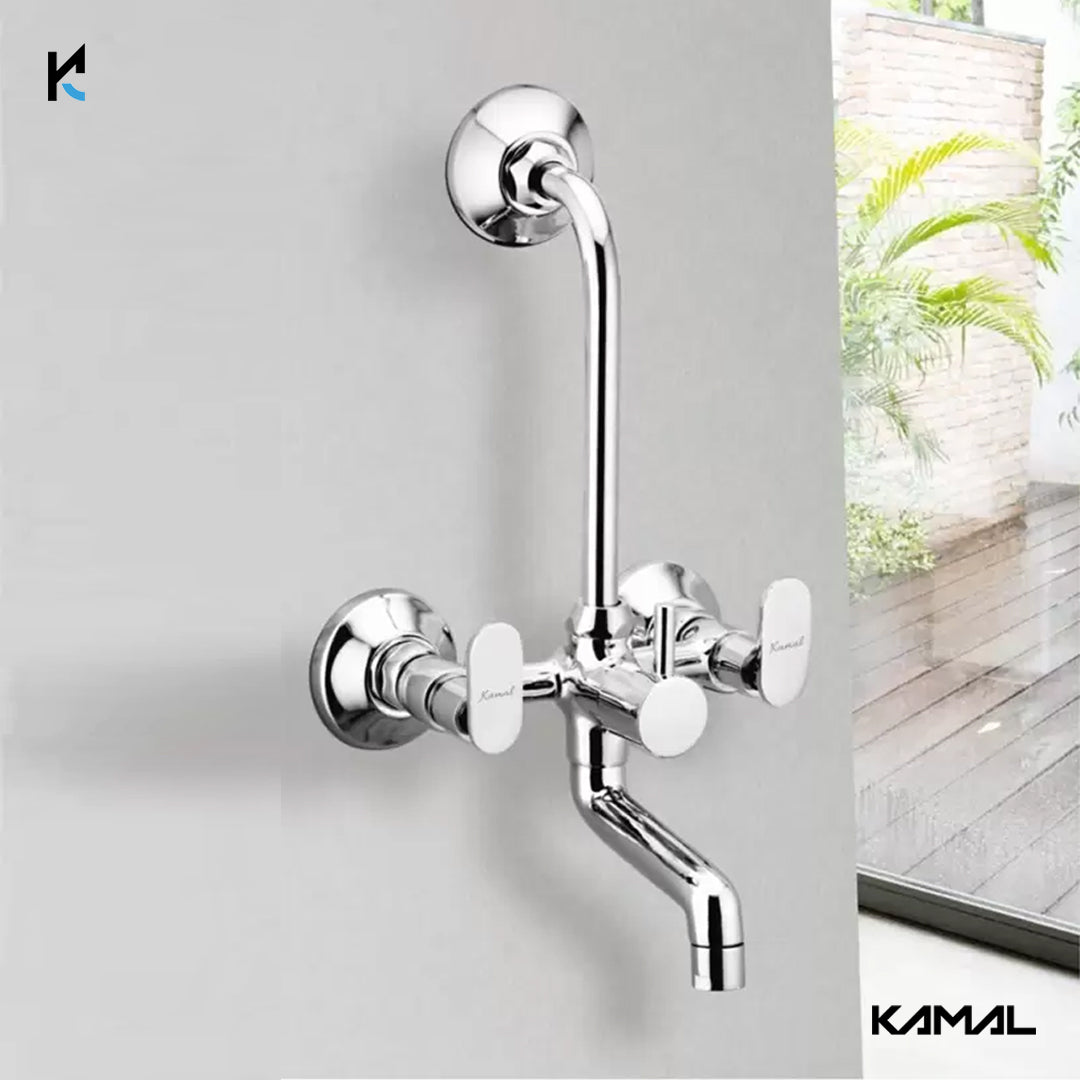 Galaxy Wall Mixer with L Bend Pipe (Full Brass) - by Kamal
