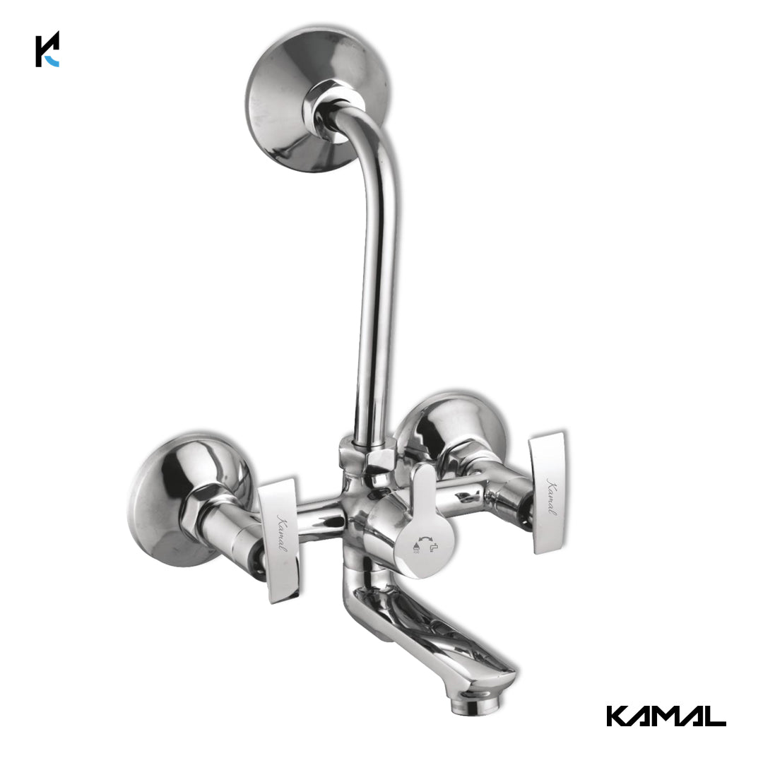 Vista Wall Mixer Kubix Prime Spout with L Bend Pipe (Full Brass) - by Kamal