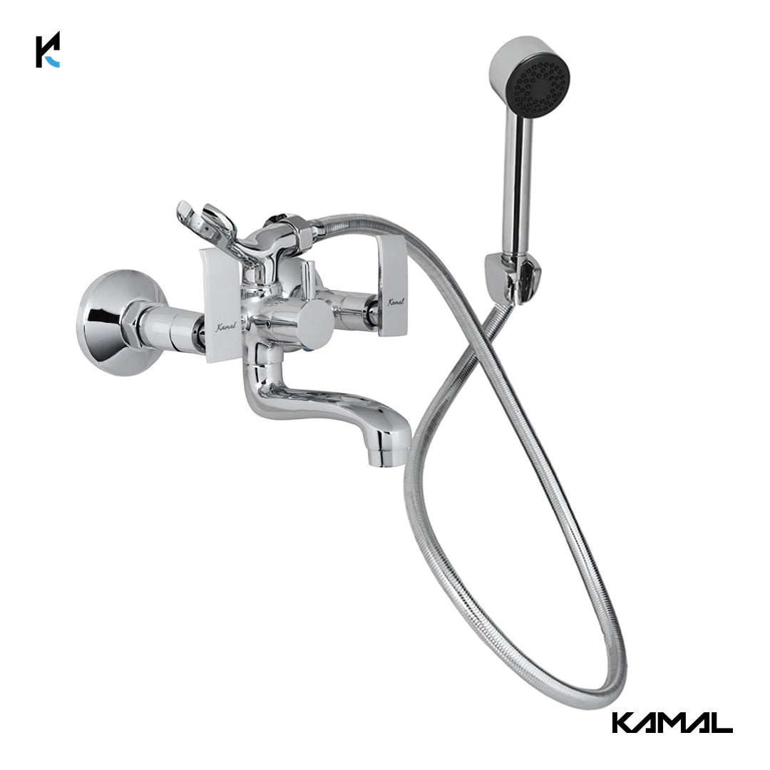 Orion Wall Mixer with 3-Function Hand Shower (Full Brass) - by Kamal