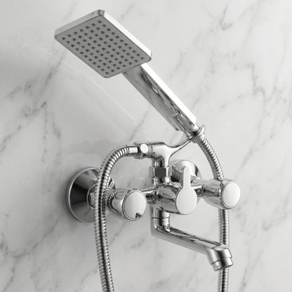 Crystal telephonic wall mixer with crutch and hand shower in full brass by Kamal, featuring elegant crystal design and durable construction.