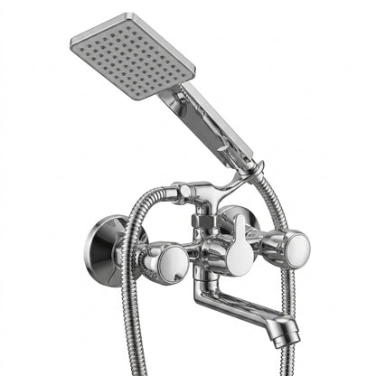 Crystal Telephonic Wall Mixer by Kamal with brass finish, featuring crutch and hand shower for modern bathroom plumbing.