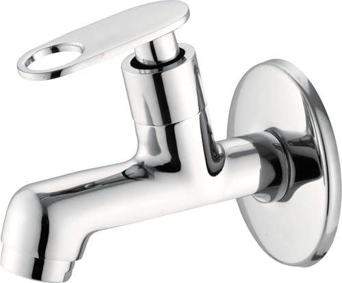 KAMAL Full Brass Bib Cock Tab with Wall Flange - Platina | Wall Mount Installation | Chrome Finish - Silver (Pack of 1)