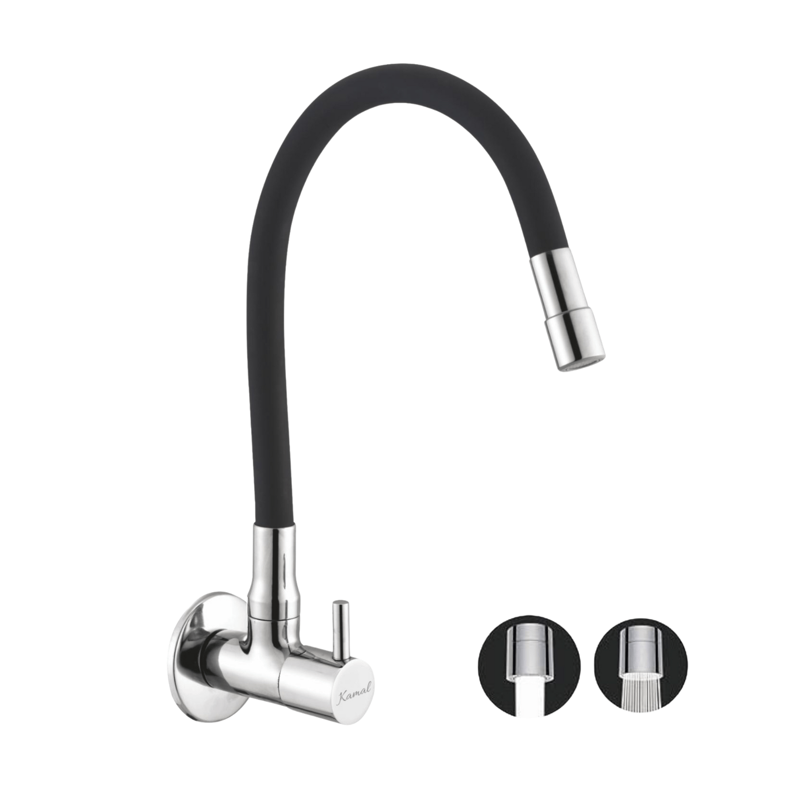 360° Flexible Dual Sink Tap - FLT | Quarter Turn Faucet with 50cm Black Silicone Hose - FLT - Kamal Bathware