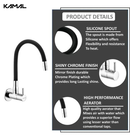 360° Flexible Dual Sink Tap - FLT | Quarter Turn Faucet with 50cm Black Silicone Hose - FLT - Kamal Bathware