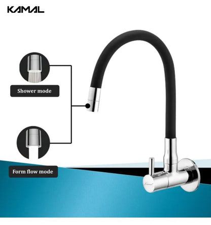 360° Flexible Dual Sink Tap - FLT | Quarter Turn Faucet with 50cm Black Silicone Hose - FLT - Kamal Bathware