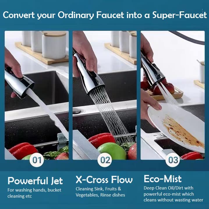 360° Movable Faucet Aerator Infinity 3 Mode Jet X - Cross Eco Mist (ABS) - by Kamal - Faucet Accessories - Kamal Bathware