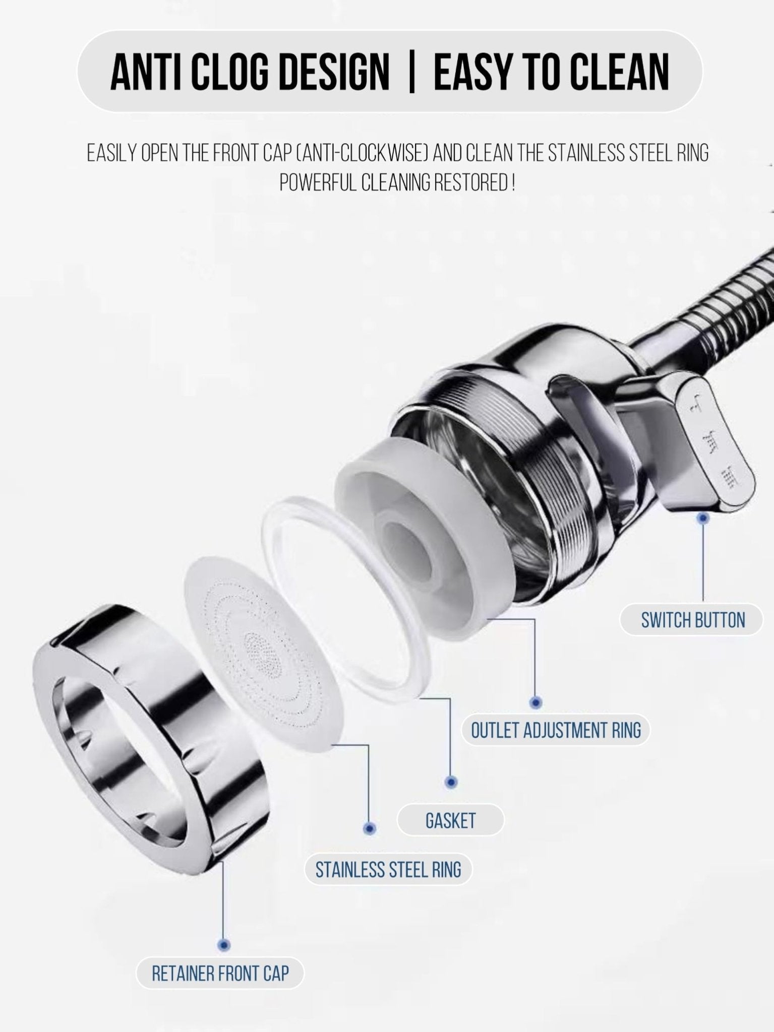 360° Movable Kitchen Sink Faucet Extension | Tripal Flow Chrome Head (ABS) - by Kamal - Kamal Bathware