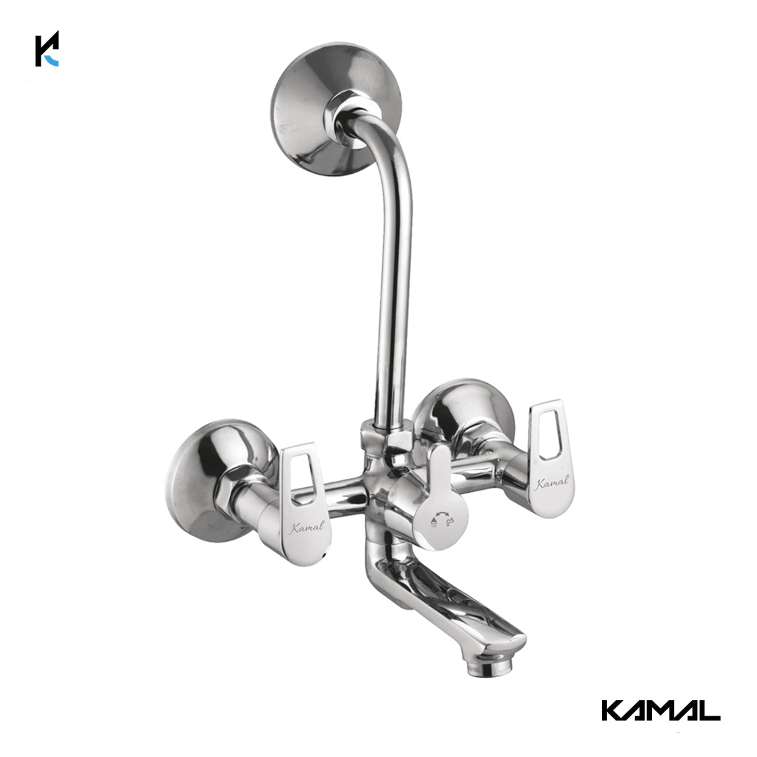 Alex Wall Mixer with L bend Pipe Kubix Prime Spout (Full Brass) - by Kamal