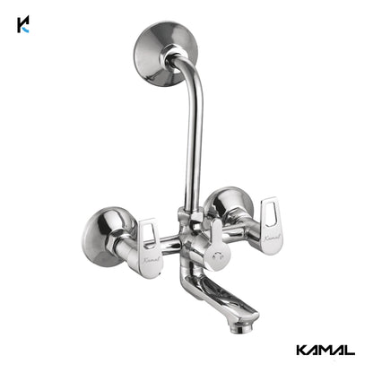 Alex Wall Mixer with L bend Pipe Kubix Prime Spout (Full Brass) - by Kamal