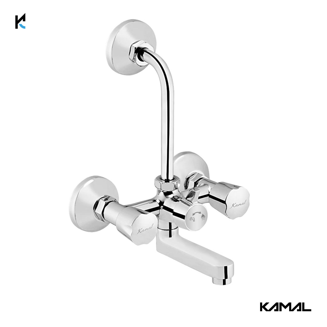 Nexa Prime Wall Mixer with L-Bend & Connecting Legs (Full Brass) - by Kamal