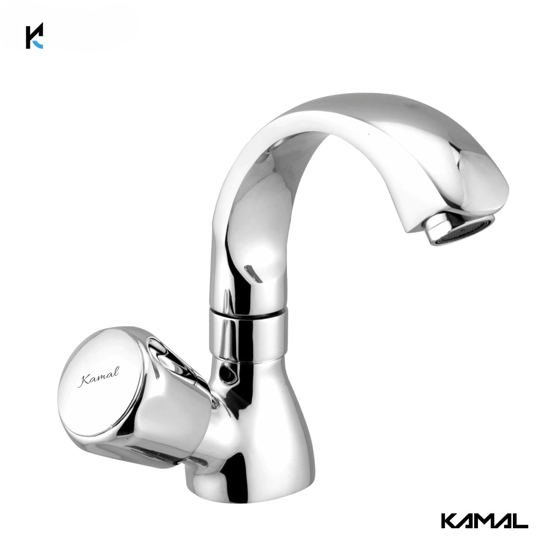 Contessa Prime Swan Neck Pillar Tap (Full Brass) - by Kamal