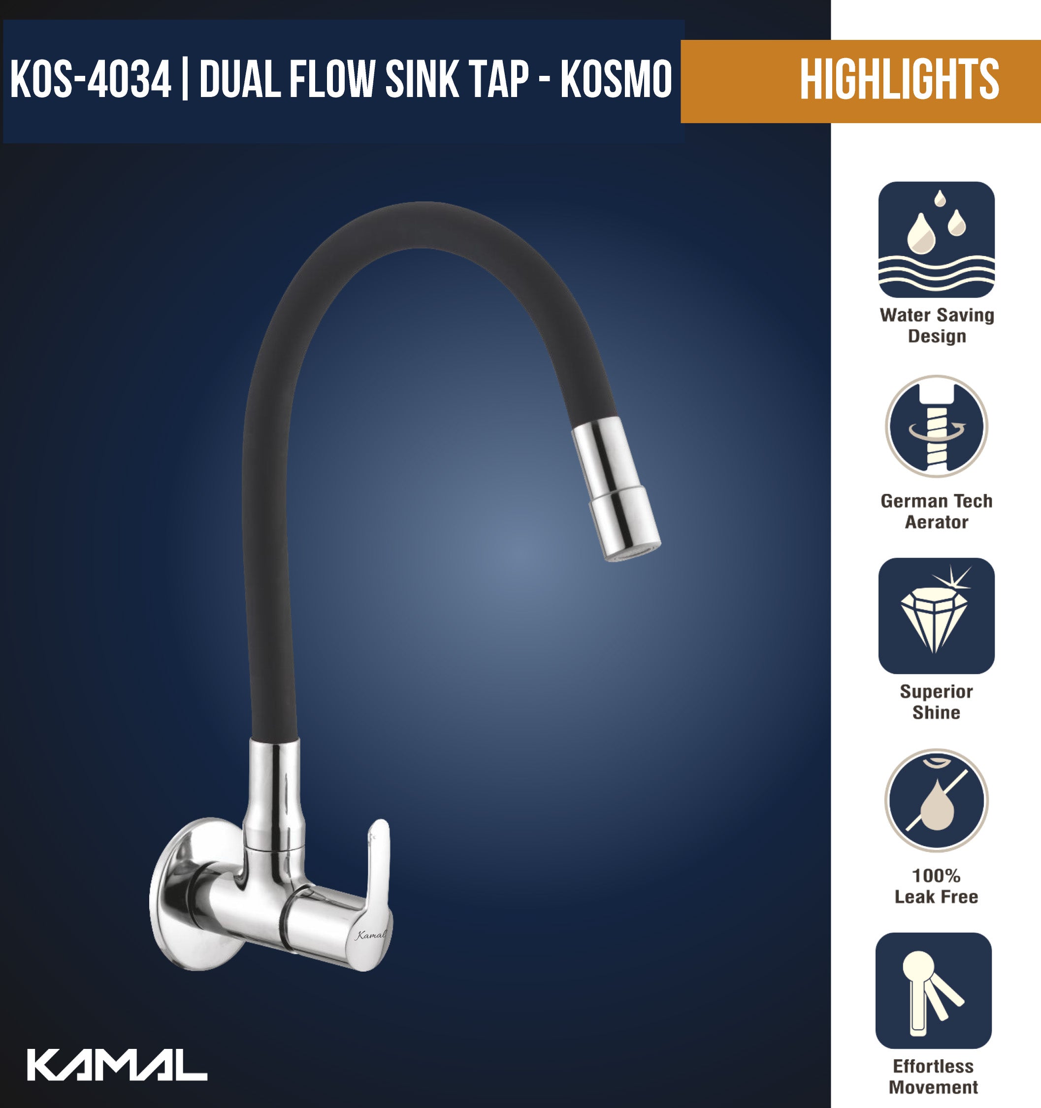 Kosmo Dual Flow Sink Tap – by Kamal