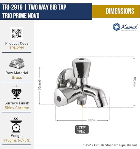 Trio Prime Novo Two Way Bib Tap (Full Brass) - by Kamal