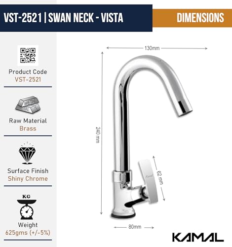 Vista Pillar Tap Brass Faucet - by Kamal