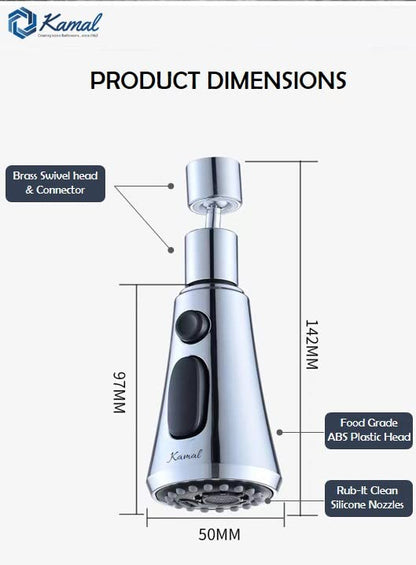 360° Movable Faucet Aerator Infinity 3 Mode Jet X-Cross Eco Mist (ABS) - by Kamal