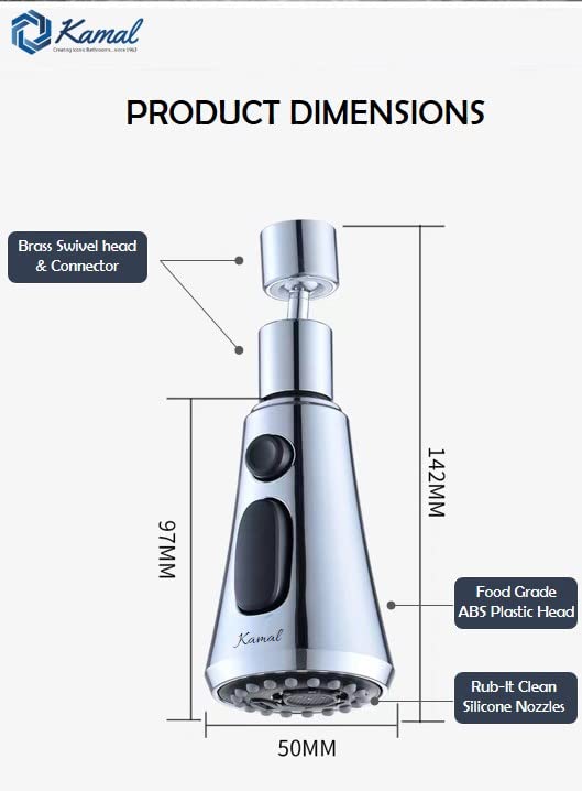 360° Movable Faucet Aerator Infinity 3 Mode Jet X-Cross Eco Mist (ABS) - by Kamal