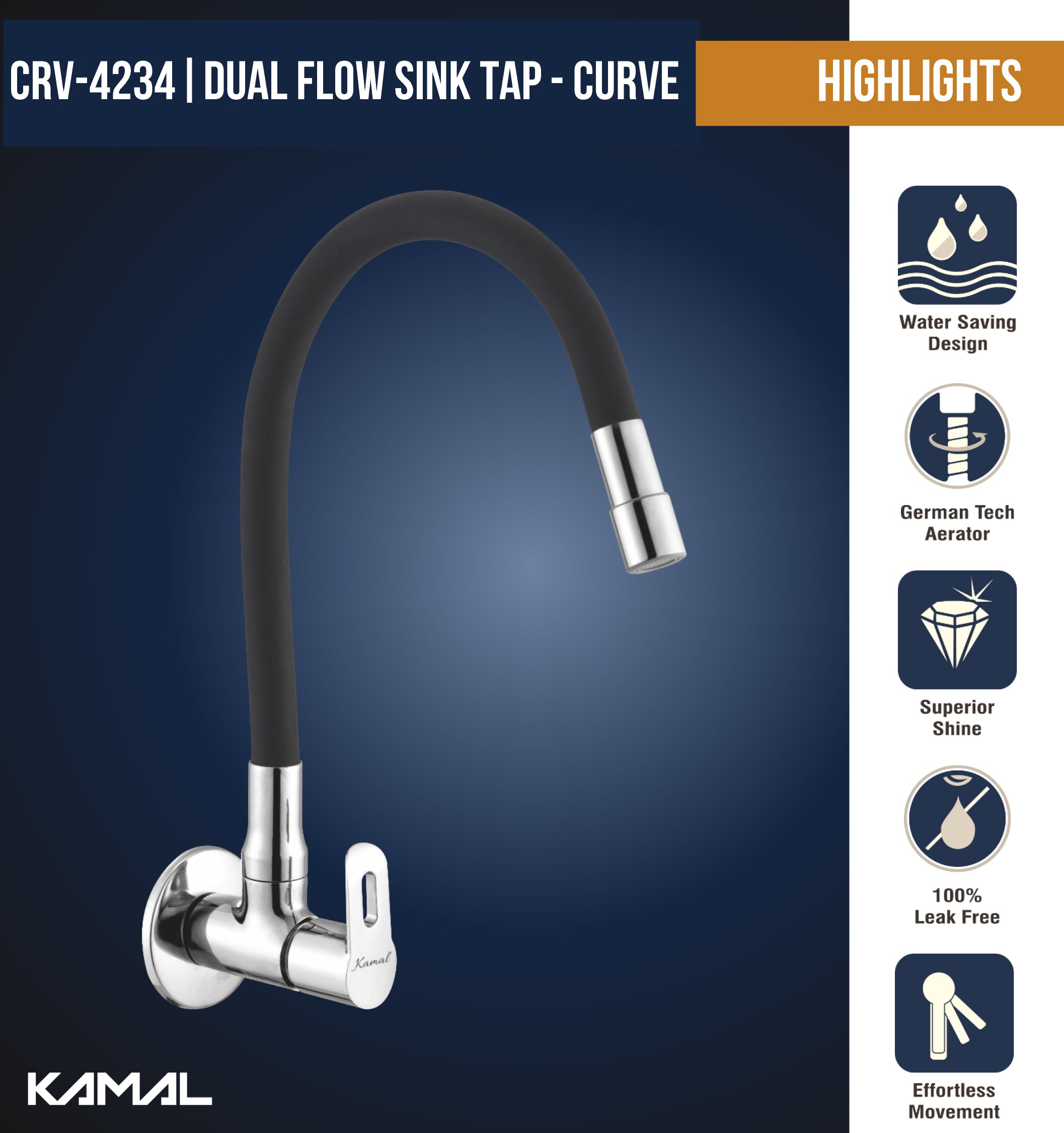 Curve Dual Flow Sink Tap – by Kamal