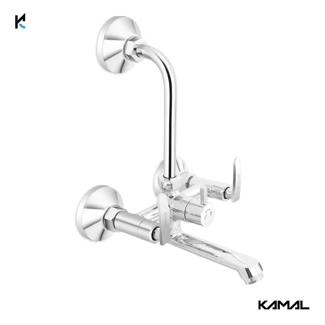 Irene Wall Mixer with L Bend Pipe (Full Brass) - by Kamal