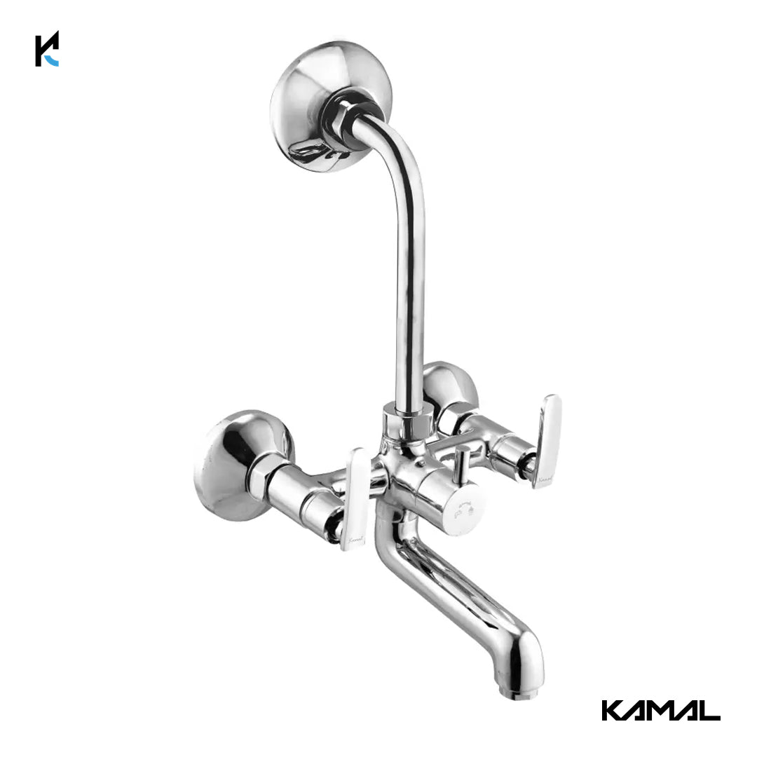 Irene Wall Mixer with L- Bend Pipe (Full Brass) - by Kamal