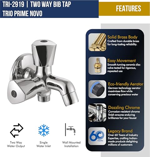 Trio Prime Novo Two Way Bib Tap (Full Brass) - by Kamal