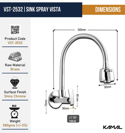Vista Sink Spray Tap (Brass & SS Steel) - by Kamal
