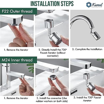 Universal 720° Rotatable Faucet Head Extender Dual Flow - by Kamal
