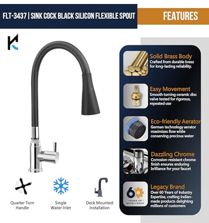 FLT Swan Neck Sink Tap (Brass & Silicone) - by Kamal