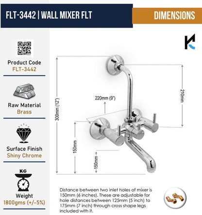 FLT Wall Mixer (Full Brass) - by Kamal