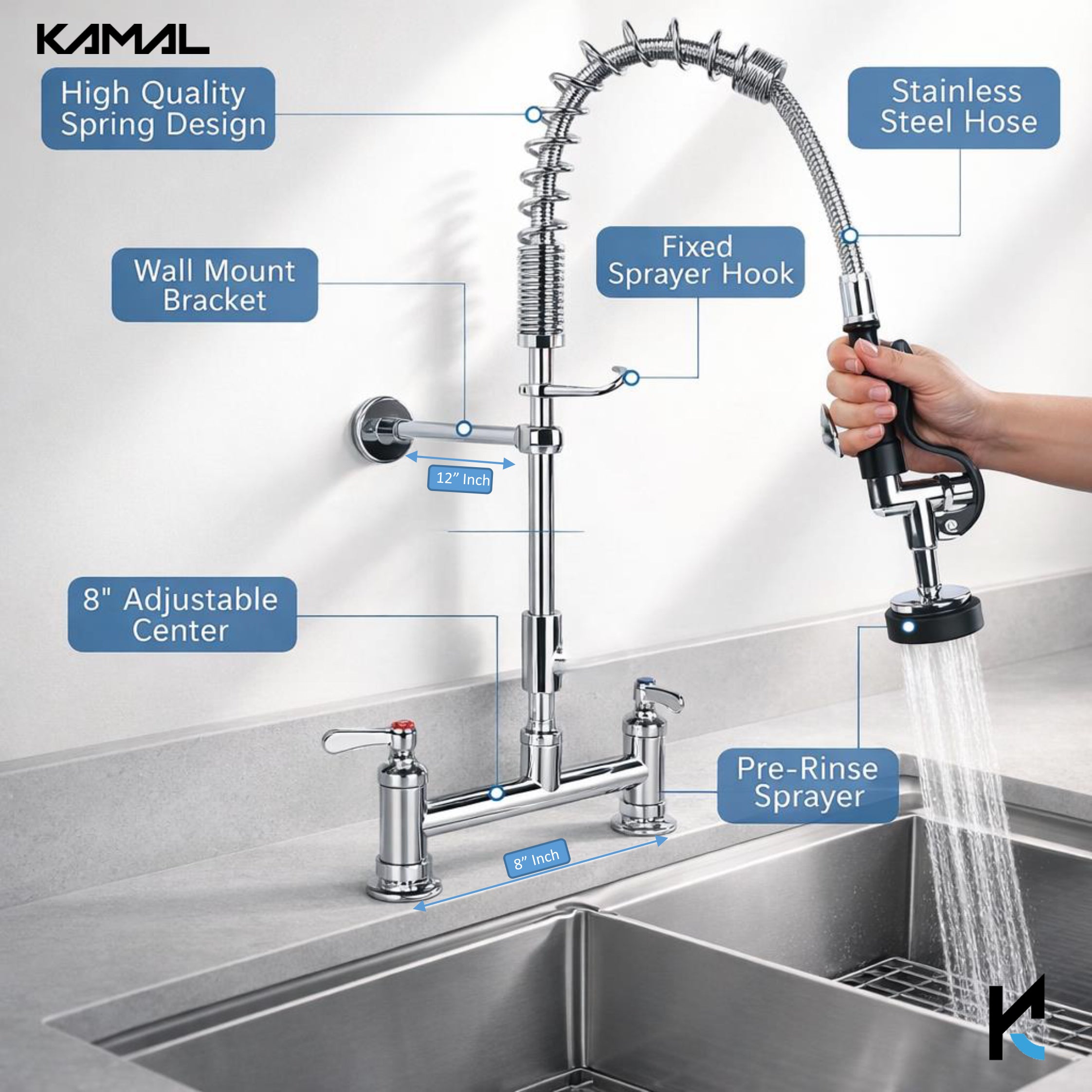 Commercial Pre Rinse Faucet with Sprayer - by Kamal