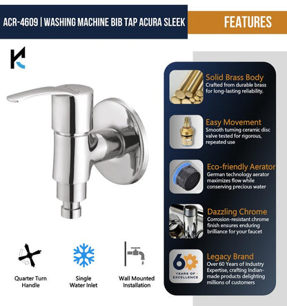 Acura Sleek Washing Machine Bib Tap (Full Brass) - by Kamal