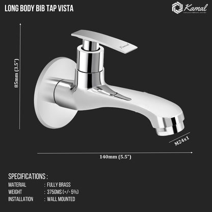 Vista Long Body Bib Tap (Full Brass) - by Kamal