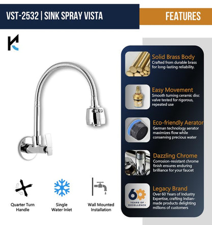 Vista Sink Spray Tap (Brass & SS Steel) - by Kamal