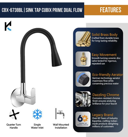 Cubix Prime Sink Tap (Brass & Silicone) - by Kamal