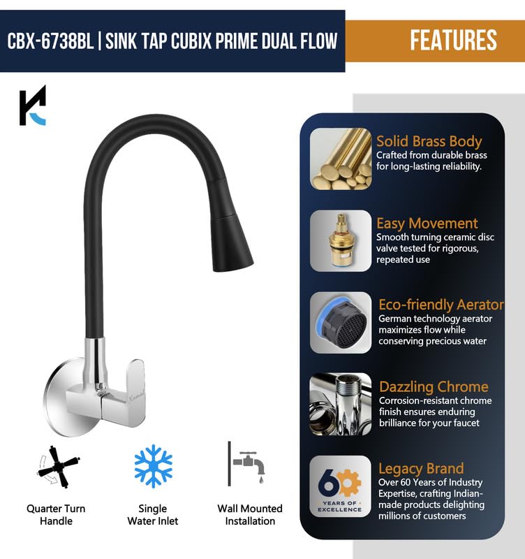 Cubix Prime Sink Tap (Brass & Silicone) - by Kamal
