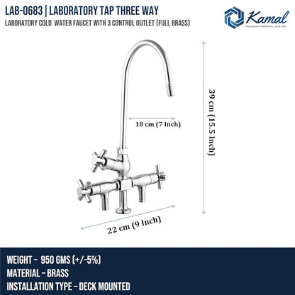 Three Way Laboratory Tap (Full Brass) - by Kamal