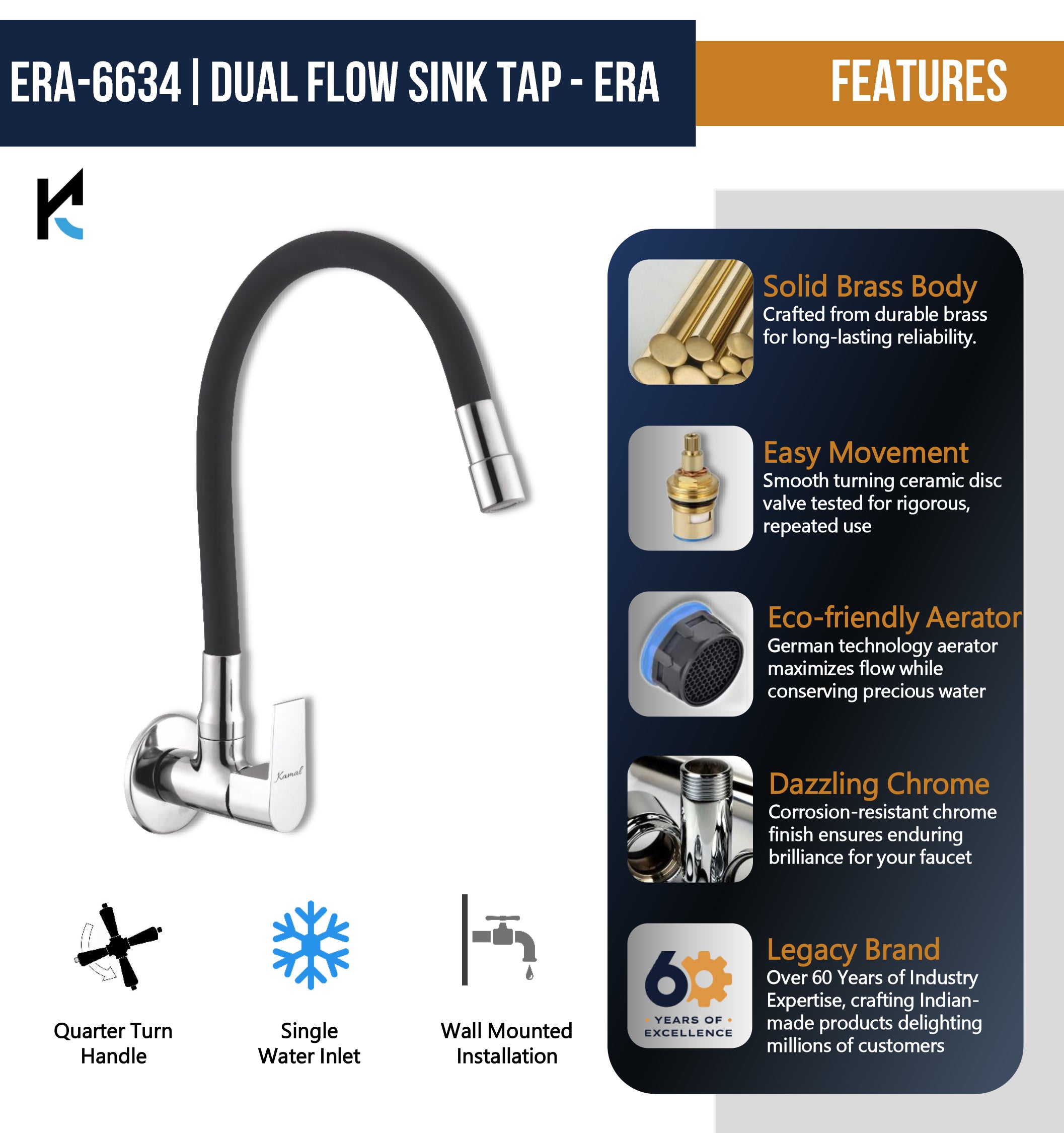 Era Dual Flow Sink Tap – by Kamal